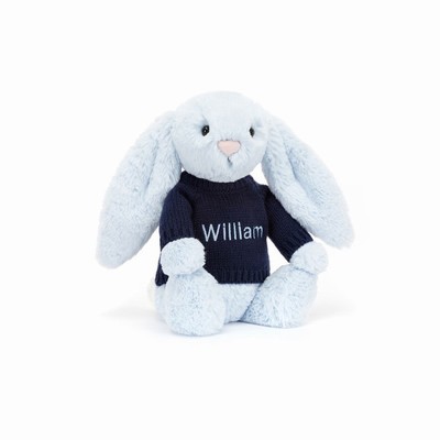 Jellycat Bashful Blue Bunny with Navy Jumper UK | 49205BRSY
